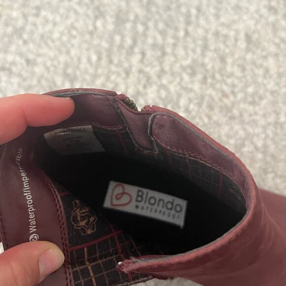 Blondo Nova Maroon Waterproof Nubuck Leather Chunky Heel Boots 7.5 - Picture 7 of 8